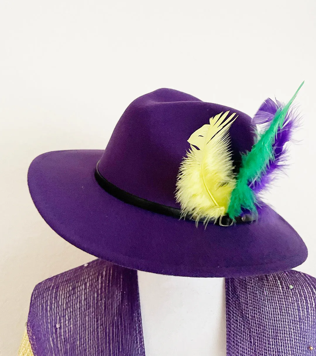 Mardi Gras Wide Brim Wool Felt Fedora Panama Western Cowboy Hat