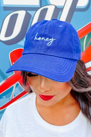 "Honey" Embroidered Baseball Cap (Blue)