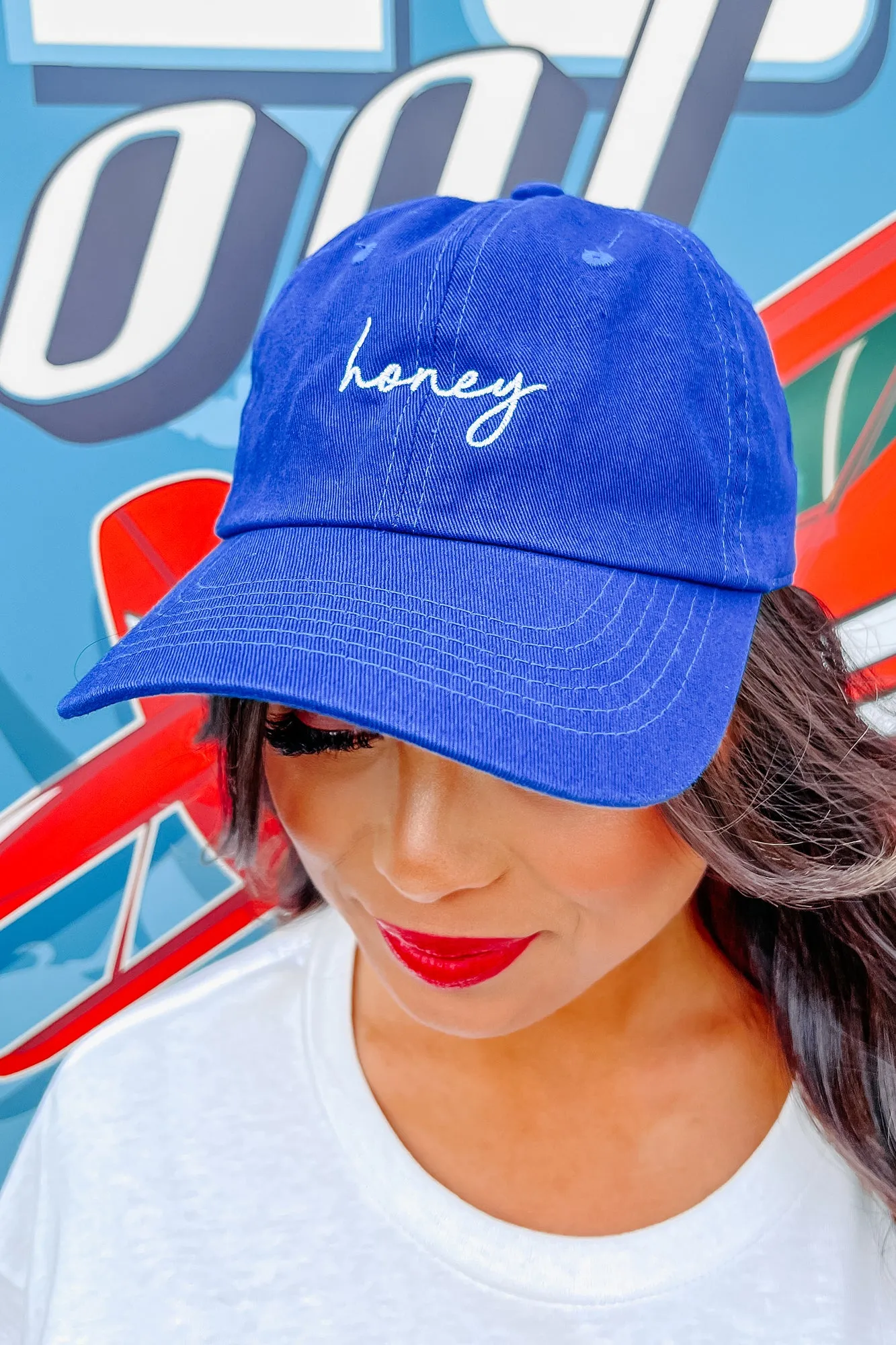 "Honey" Embroidered Baseball Cap (Blue)