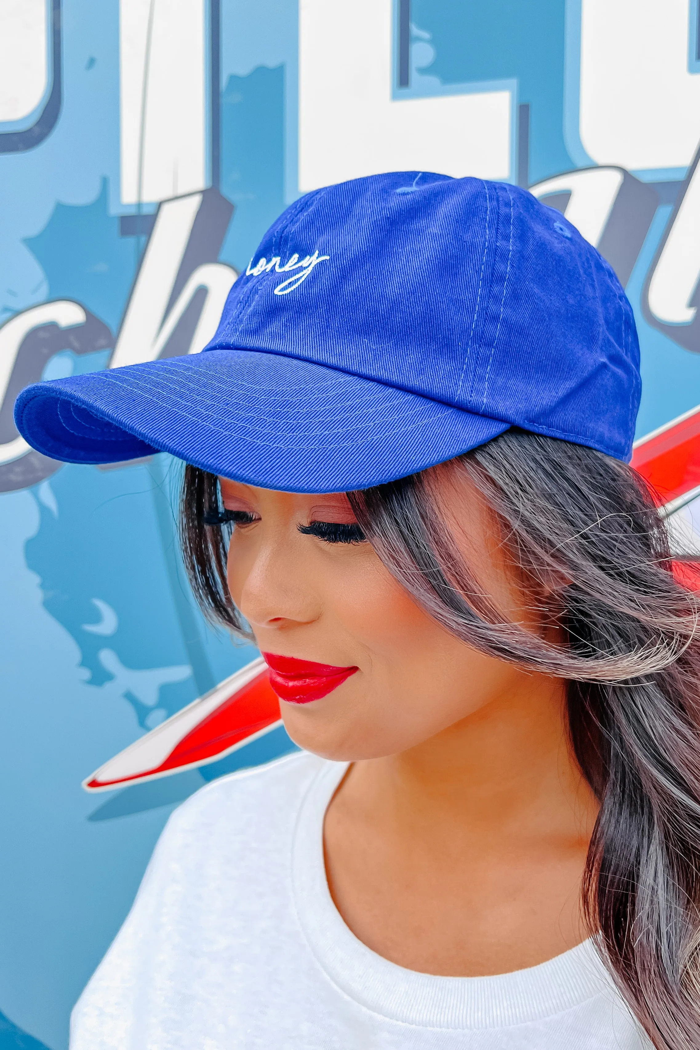 "Honey" Embroidered Baseball Cap (Blue)