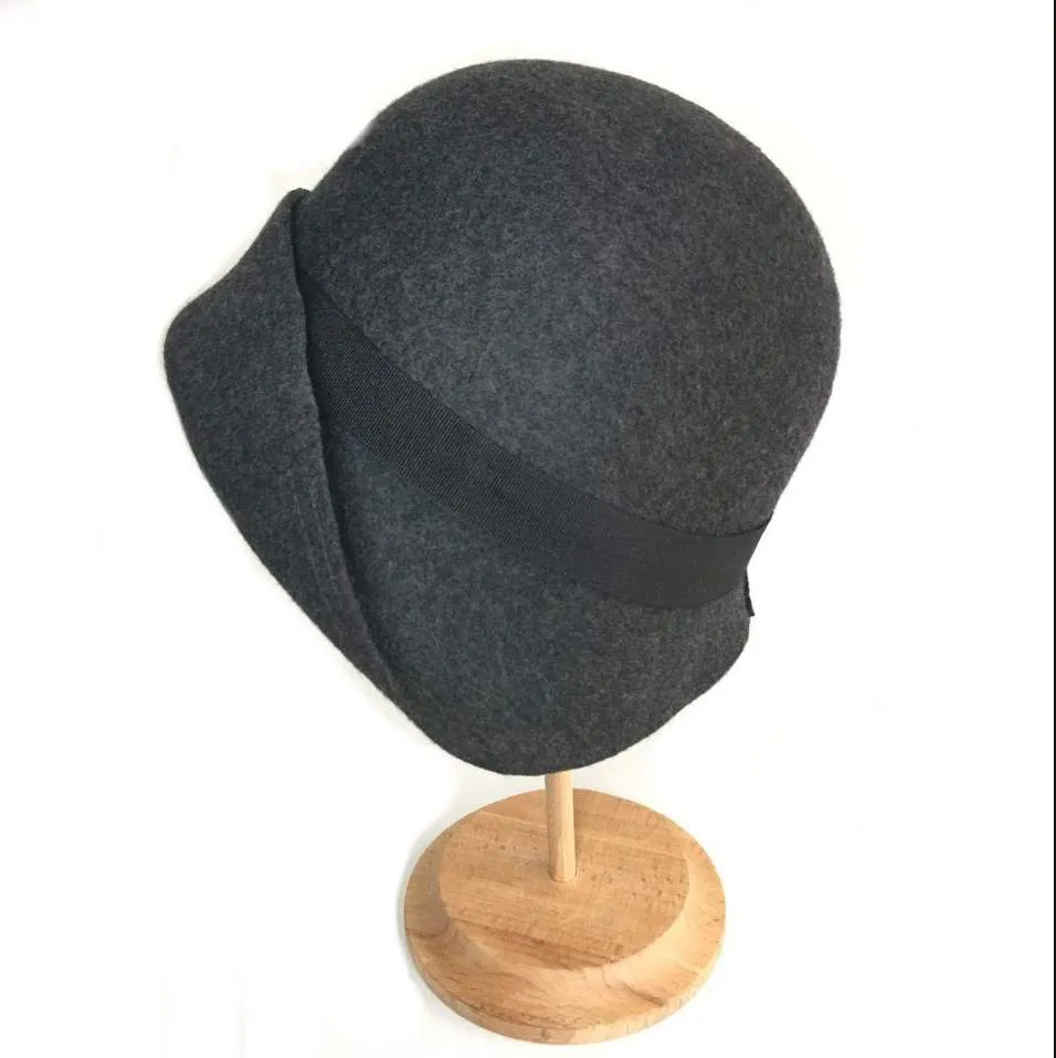 Soft Brim Wool Felt Cloche Hat with Bow
