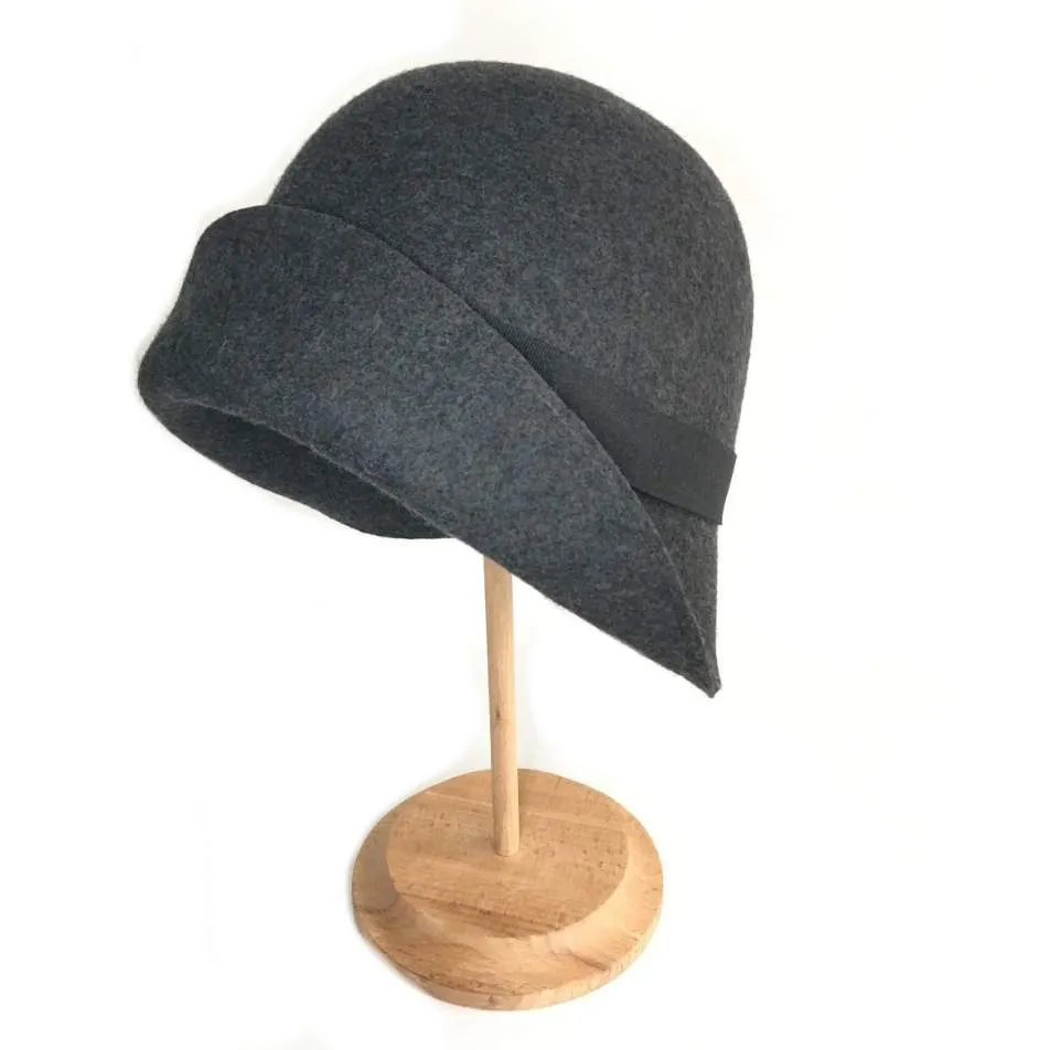 Soft Brim Wool Felt Cloche Hat with Bow