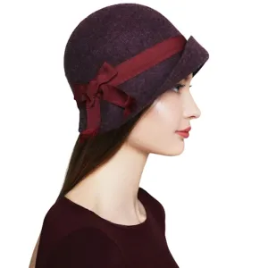 Soft Brim Wool Felt Cloche Hat with Bow