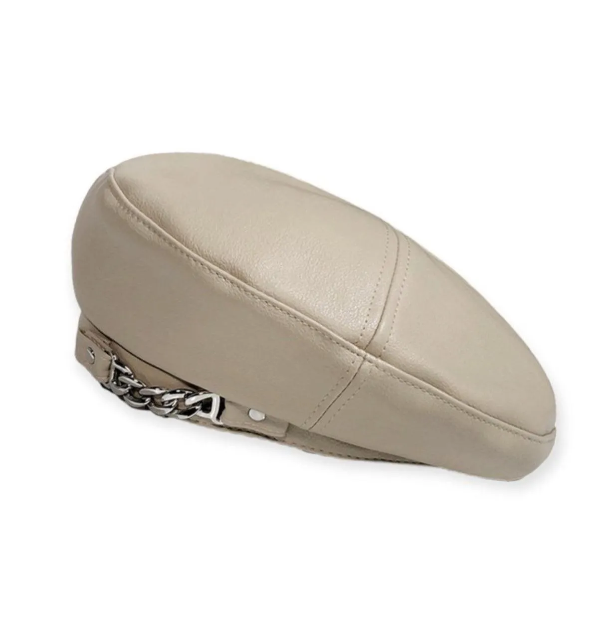 Street Ecru Faux Leather Beret Hat