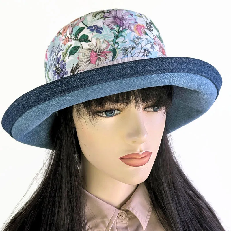 Sunblocker UV summer sun hat with wide brim, featuring pretty flowers, adjustable fit