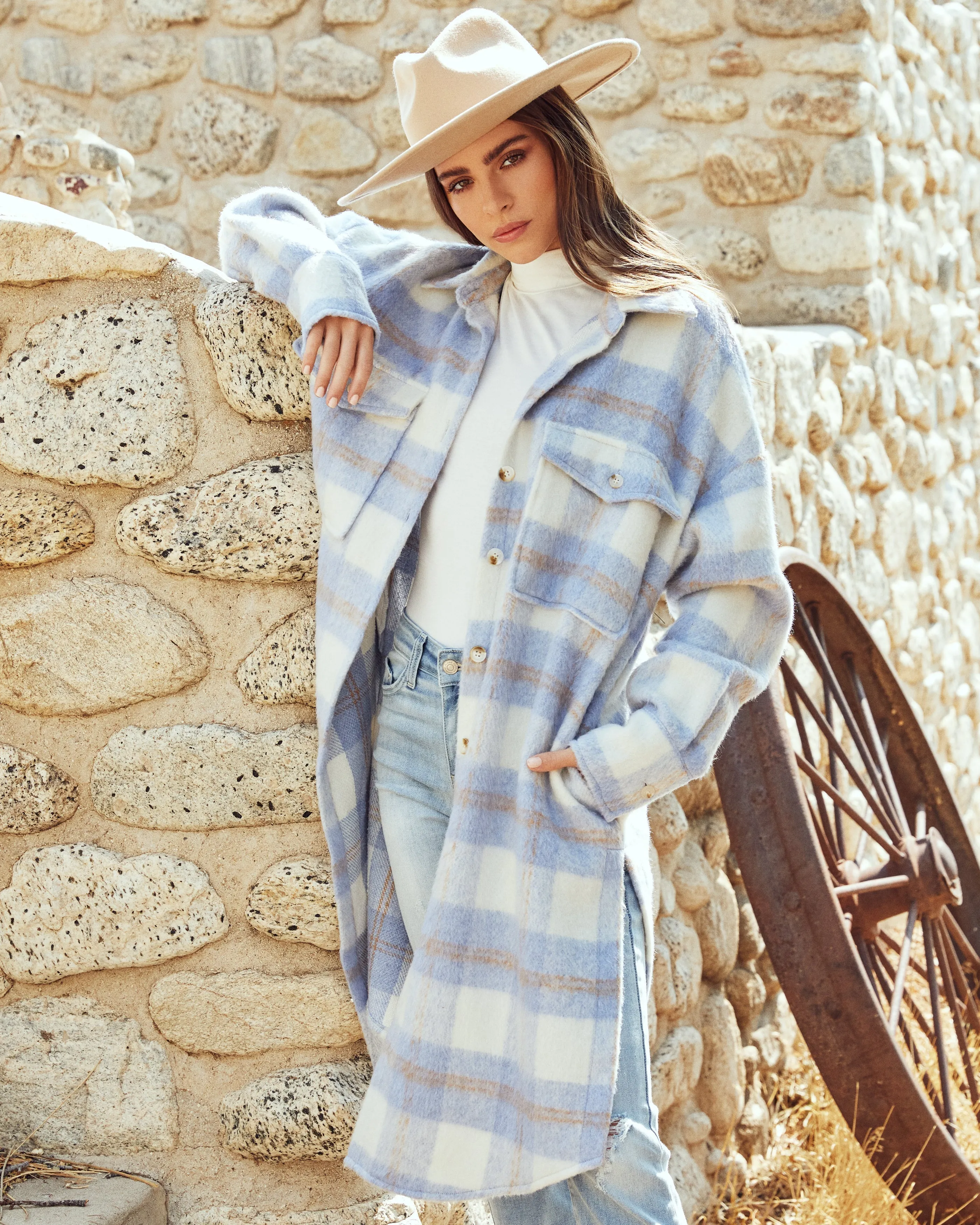 Toleet-Winter and Autumn Outfits Christmas/Thanksgiving_Casey Plaid Button Down Shacket with Pockets