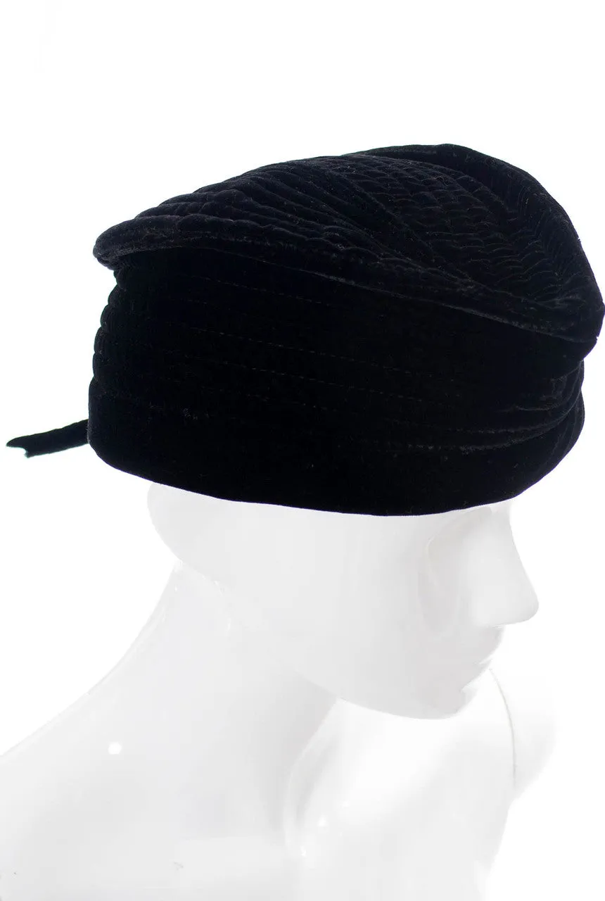 Valentino Garavani designer black velvet vintage beret hat