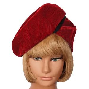 Vintage French Velvet Towering Beret Hat Marcelle Georges Paris Ladies Size S / M