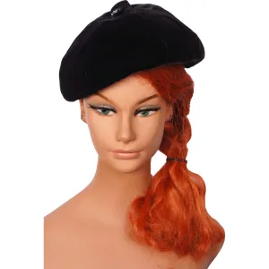 Vintage Irene of New York Black Velvet Beret Hat Lord &amp; Taylor Salon Ladies Size S / M