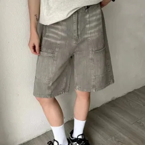 Wiaofellas  -  American Mens Summer Denim Shorts Trendy Retro Multiple Pockets Punk Mid Pants Tooling Loose Cowboy Five Quarter Pants Male