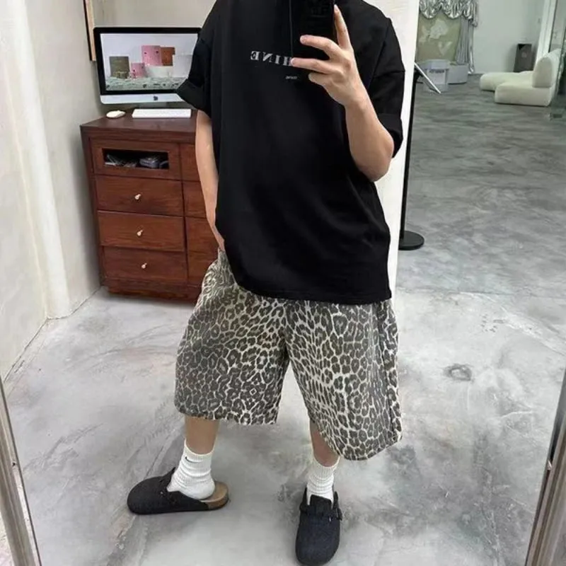 Wiaofellas  -  American retro leopard print camouflage casual men shorts Y2k Trendy brand Harajuku straight leg men and women pants