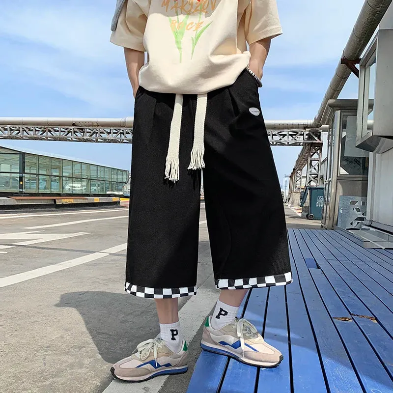 Wiaofellas  -  Men Japanese Summer Calf Length Pants Korean Style Trendy Elastic Waist Loose Thin Large Size Casual New Fashion Retro Trousers