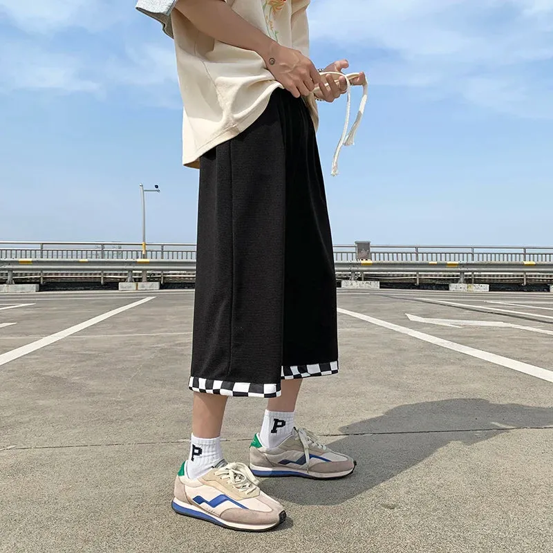 Wiaofellas  -  Men Japanese Summer Calf Length Pants Korean Style Trendy Elastic Waist Loose Thin Large Size Casual New Fashion Retro Trousers