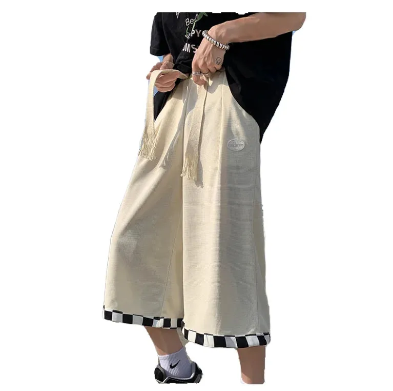 Wiaofellas  -  Men Japanese Summer Calf Length Pants Korean Style Trendy Elastic Waist Loose Thin Large Size Casual New Fashion Retro Trousers