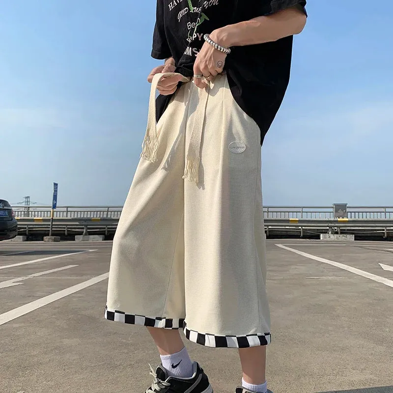 Wiaofellas  -  Men Japanese Summer Calf Length Pants Korean Style Trendy Elastic Waist Loose Thin Large Size Casual New Fashion Retro Trousers