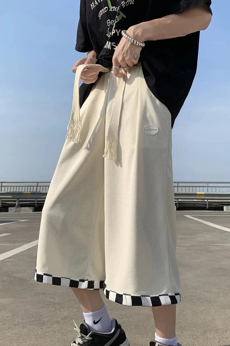 Wiaofellas  -  Men Japanese Summer Calf Length Pants Korean Style Trendy Elastic Waist Loose Thin Large Size Casual New Fashion Retro Trousers