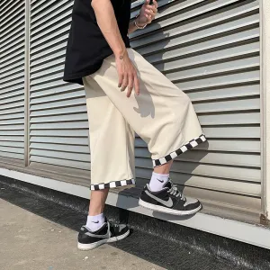 Wiaofellas  -  Men Japanese Summer Calf Length Pants Korean Style Trendy Elastic Waist Loose Thin Large Size Casual New Fashion Retro Trousers