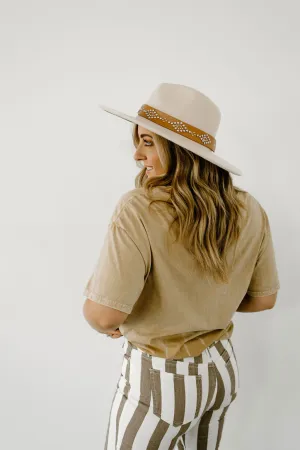 Wide Brim Hat w/ Beaded Belt {Brown, Ivory & Mauve}