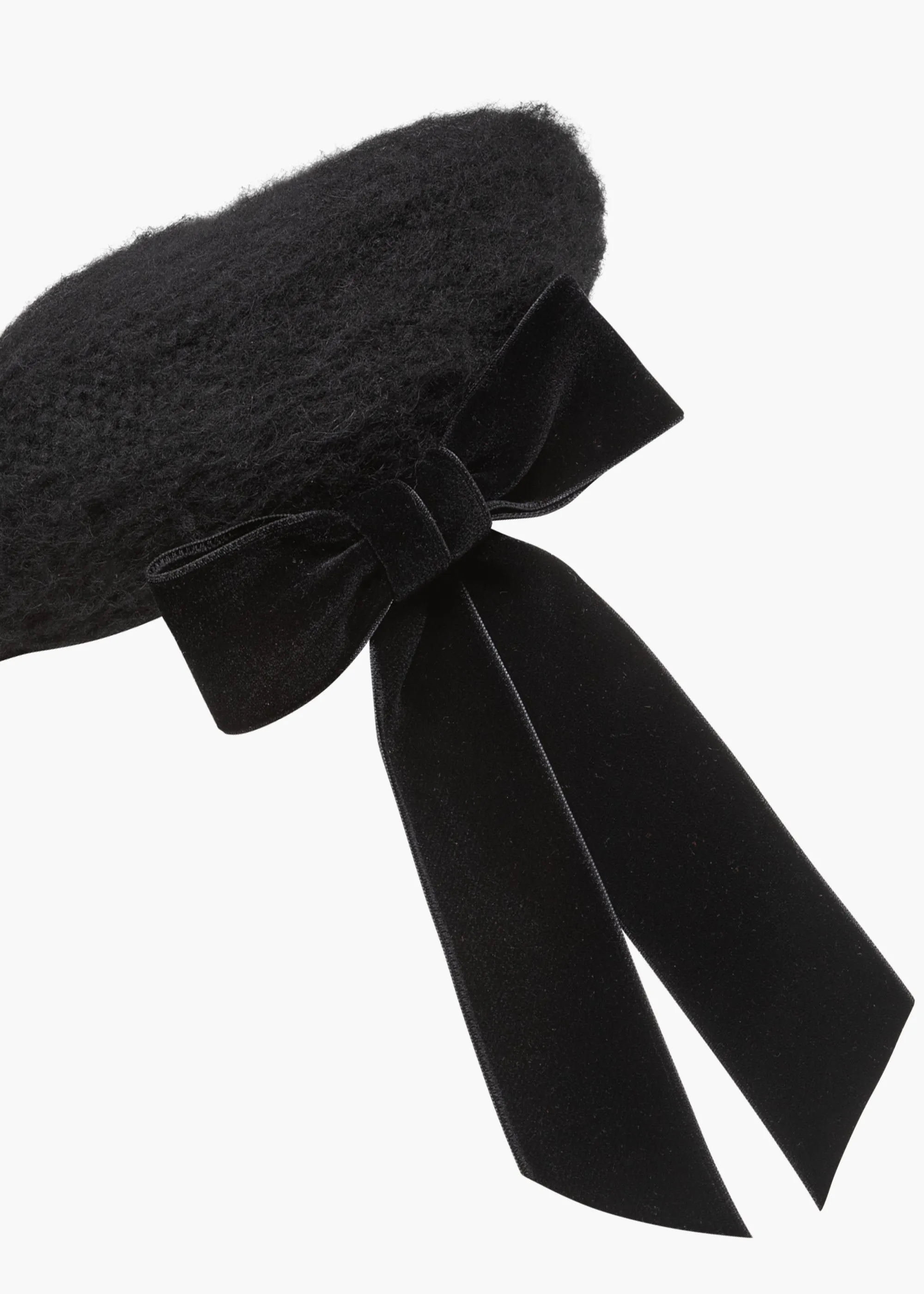 Wide Velvet Bow Beret -- Black