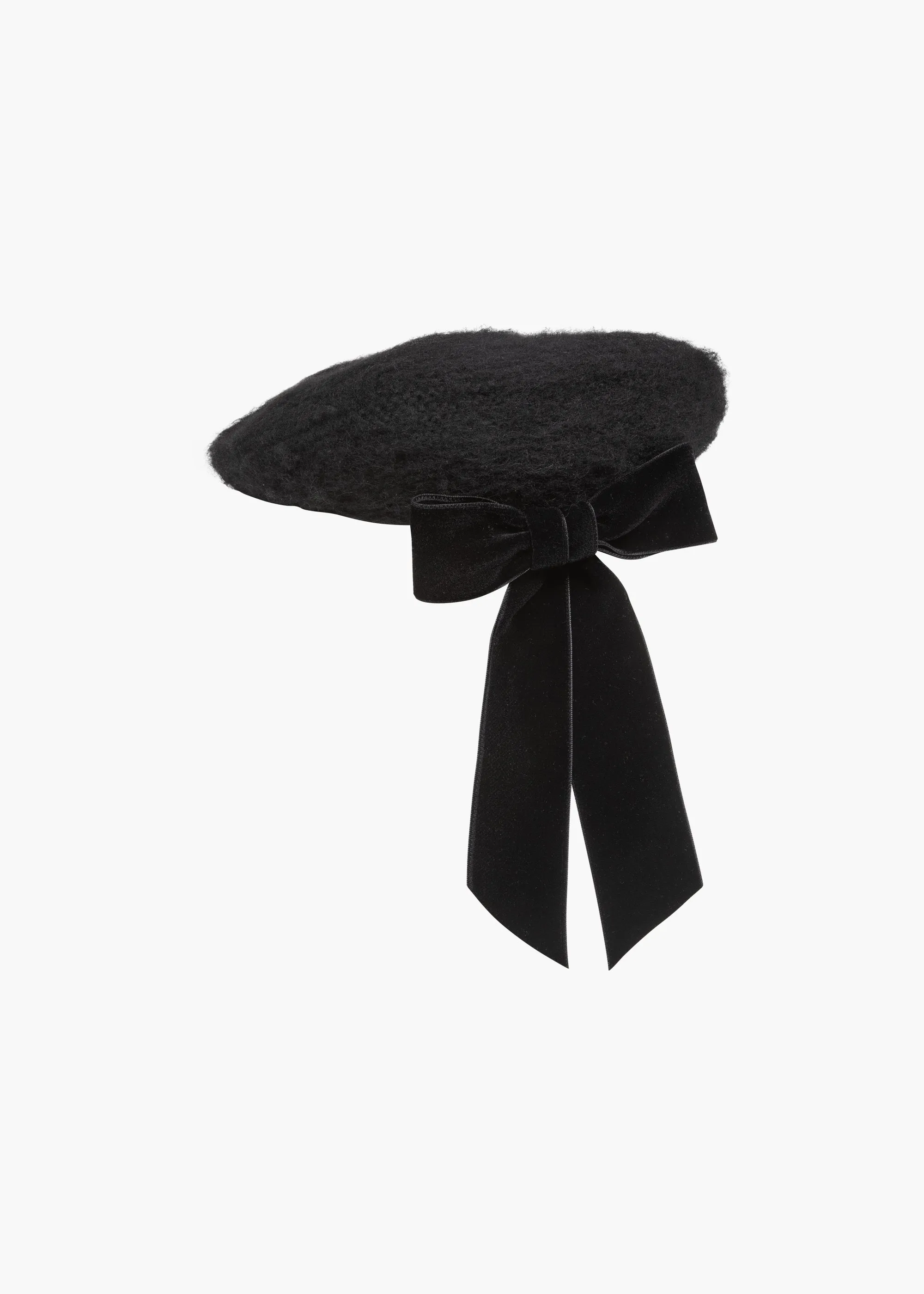 Wide Velvet Bow Beret -- Black