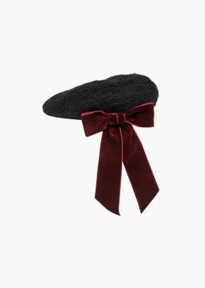 Wide Velvet Bow Beret -- Pinot
