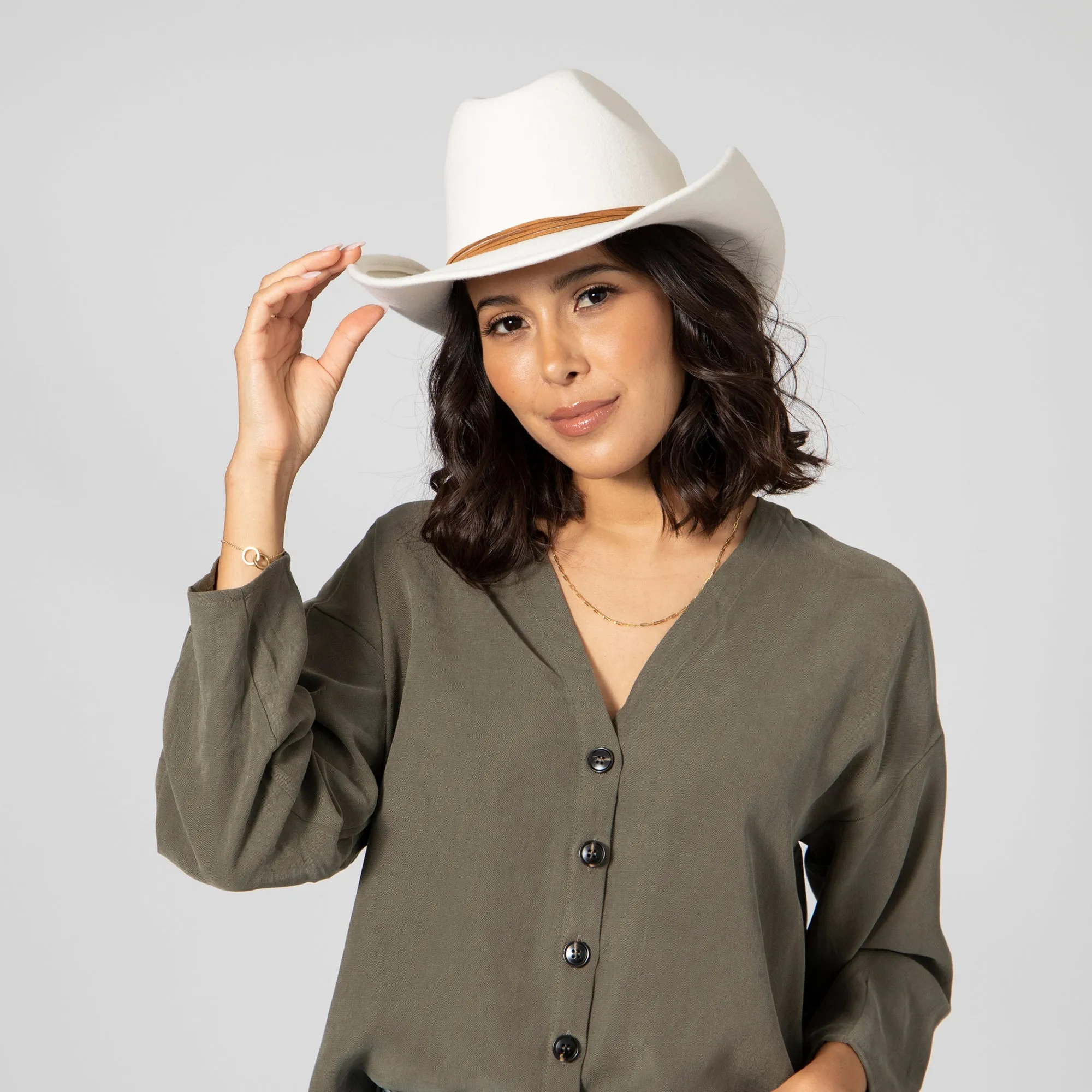 Women's Felt Cowboy Hat w/Twisted Faux Leather Band