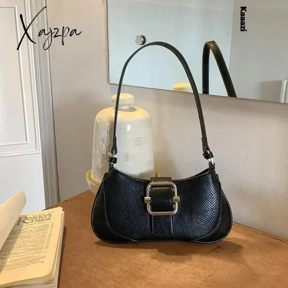 Xajzpa - Vintage Handbags For Women Half-moon Leather Hasp Shoulder Crossbody Bag Luxury Designer Ladies Underarm Bags Hobo 2023 Fashion