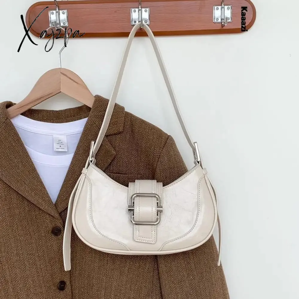 Xajzpa - Vintage Handbags For Women Half-moon Leather Hasp Shoulder Crossbody Bag Luxury Designer Ladies Underarm Bags Hobo 2023 Fashion