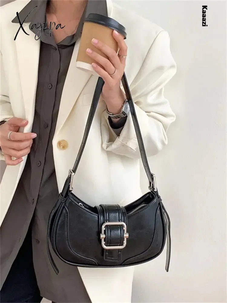 Xajzpa - Vintage Handbags For Women Half-moon Leather Hasp Shoulder Crossbody Bag Luxury Designer Ladies Underarm Bags Hobo 2023 Fashion