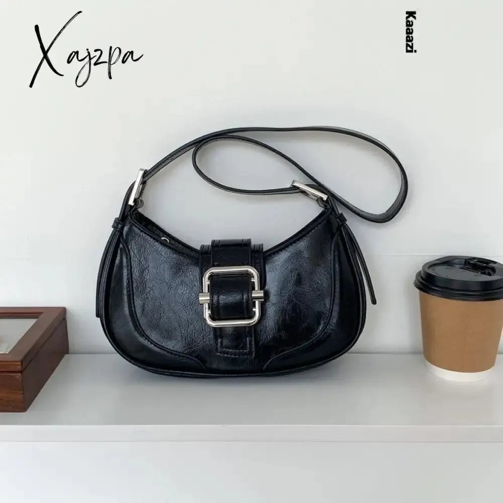 Xajzpa - Vintage Handbags For Women Half-moon Leather Hasp Shoulder Crossbody Bag Luxury Designer Ladies Underarm Bags Hobo 2023 Fashion
