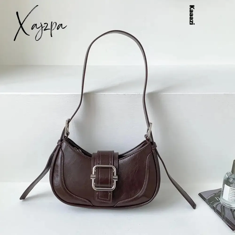 Xajzpa - Vintage Handbags For Women Half-moon Leather Hasp Shoulder Crossbody Bag Luxury Designer Ladies Underarm Bags Hobo 2023 Fashion