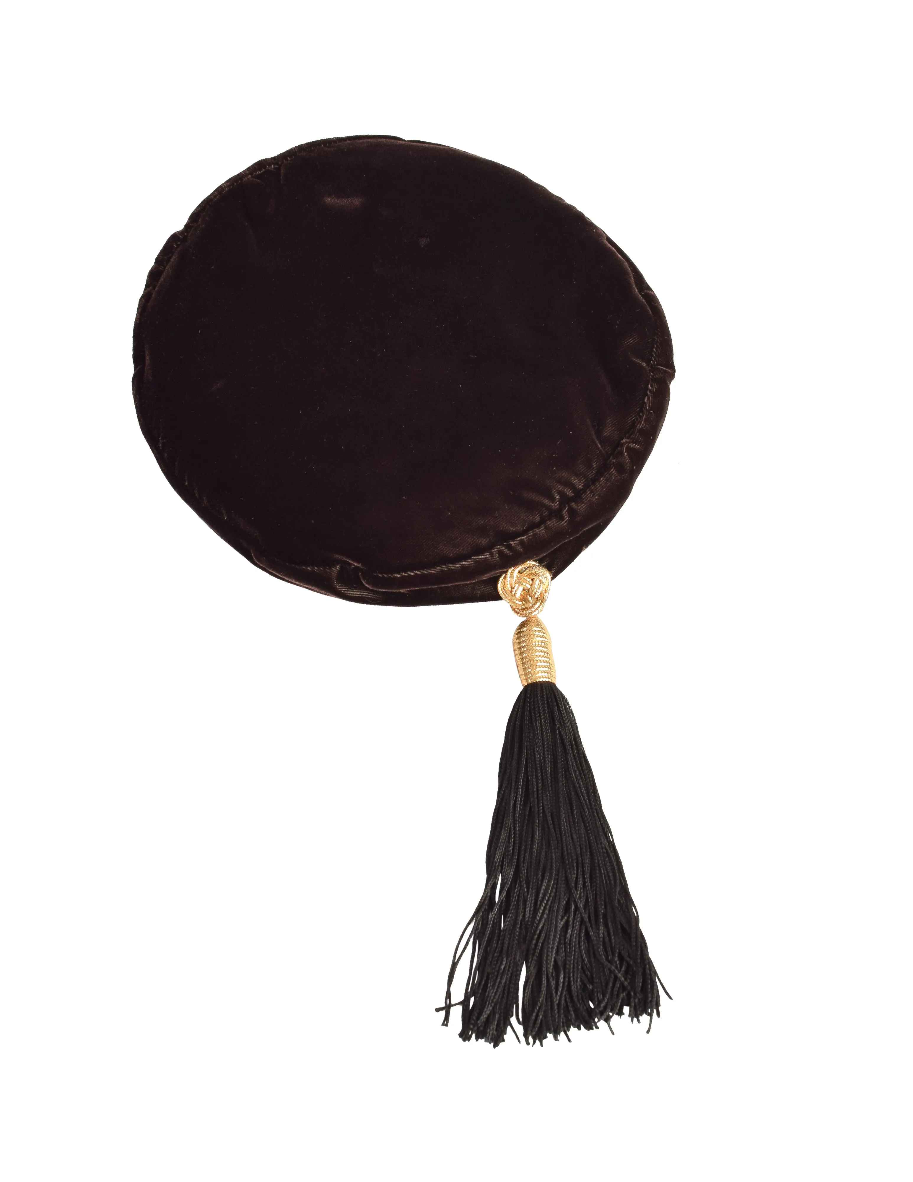 Yves Saint Laurent Vintage 1976 Russian Collection Brown Velvet Tassel Beret Hat